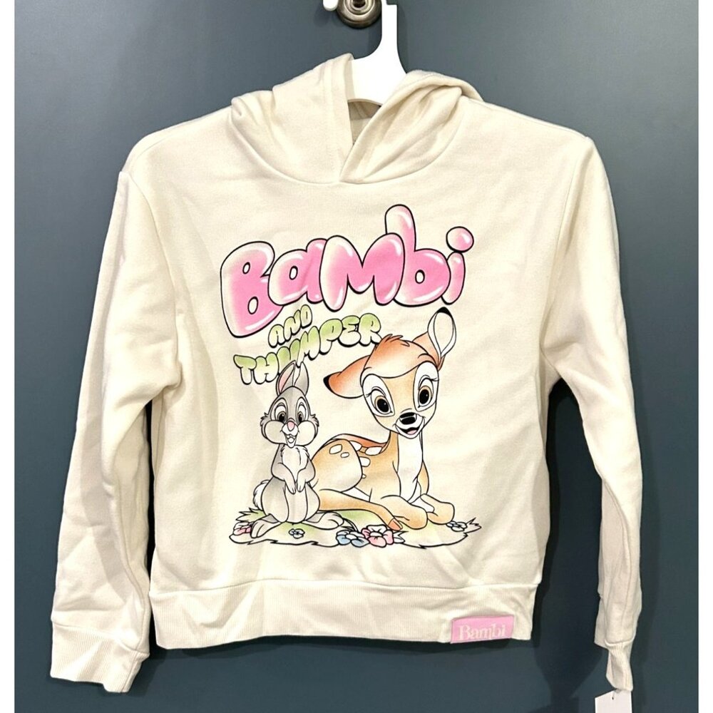 NWT Girls' Disney Bambi and Thumper Hooded Fleece Sweatshirt - Ivory MSRP $20 - Picture 2 of 6